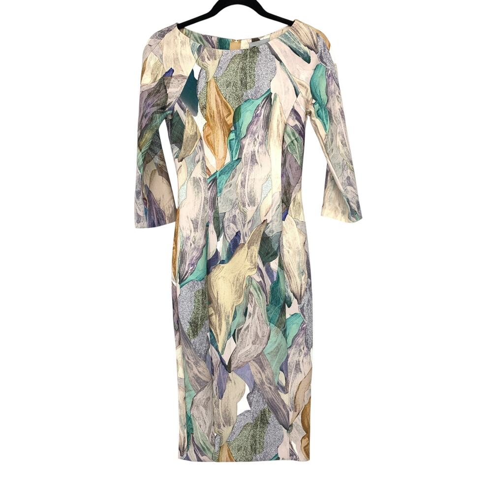 H&M Half Sleeve Sheath Dress Womens Size 2 Multicolor Abstract Floral Print NEW